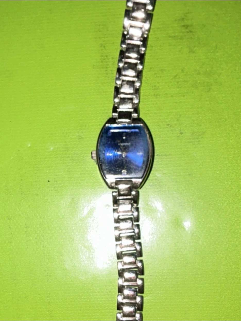 Silver Stainless Steel Womens Watch With Blue Dial